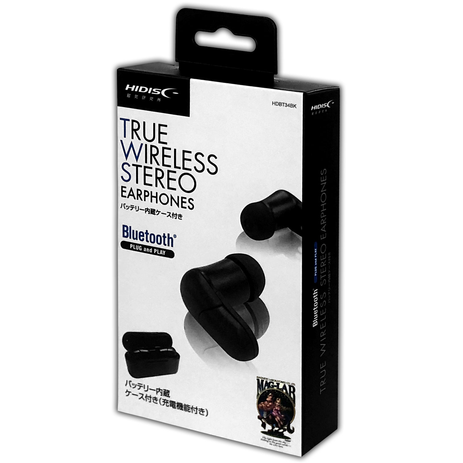 HIDISC バッテリー内蔵ケース付き TRUE WIRELESS STREO Bluetoothイヤフォン HDBT34BK